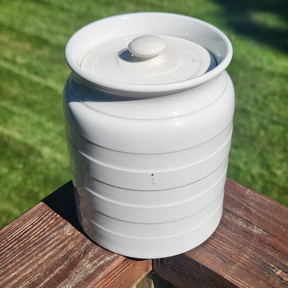 White Banded SAGO Covered Canister Storage Jar Vintage Antique Cornish Edwardian - Picture 3 of 5